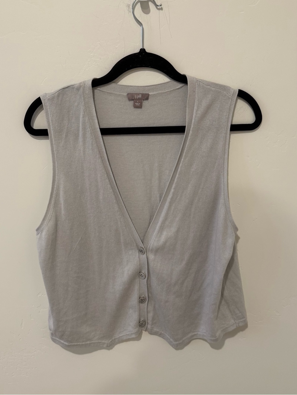 J. Jill Light Gray Sleeveless Button Front Top Vest Womens Large Silk Cashmere